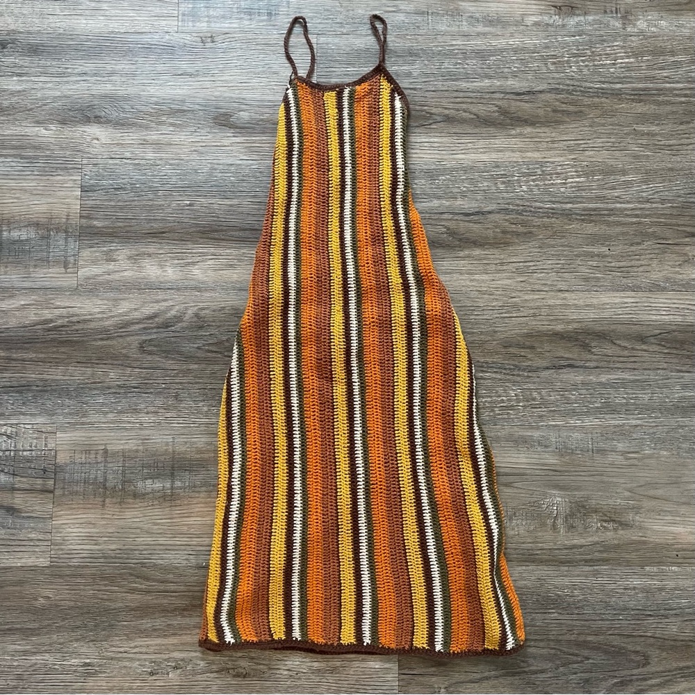 Forever 21 Crochet Dress Women’s Size Medium Striped Retro Body Con Mini Gown